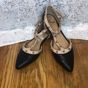 Studded Black and Tan pointed toe flats